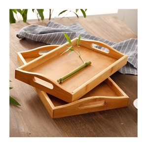 Plateau décoratif disponible au prix d'usine. Plateaux en bois naturel avec poignée en métal. - Product Image 5