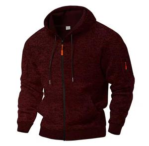 Sweat-shirt à capuche zippé pour homme, coupe classique, couleur unie, en molleton bouclette, décontracté, pour l'hiver, 100 % coton, anti-plis - Product Image 1