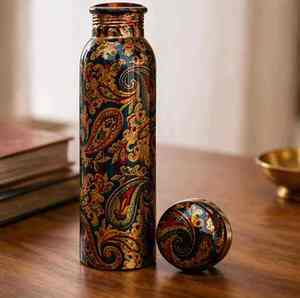 Bouteille d'eau en cuivre pur artisanale de qualité supérieure, imprimé floral vintage, gourde design anti-fuite, multifonctionnelle, idéale pour les cadeaux promotionnels - Product Image 2