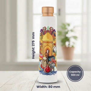 Eco Friendly Handcrafted <b>Copper</b> Water <b>Bottle</b> with Meena Artwork 900ml Reusable <b>Copper</b> <b>Bottle</b> for Home Office Outdoor and Travel - Product Image 3