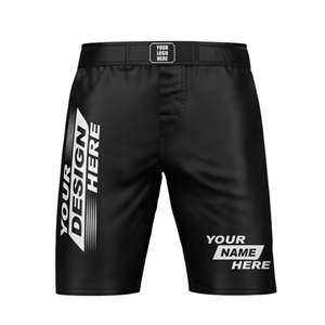 Shorts de kickboxing personnalisés OEM/ODM avec votre propre logo et design, imprimés par sublimation, en polyester et élasthanne extensible dans les 4 sens, équipement de MMA - Product Image 1