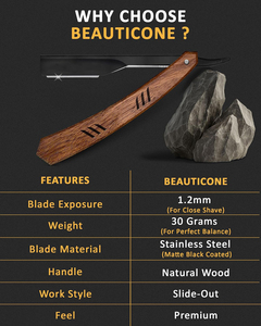 มีดโกนหนวดตรงสแตนเลส ด้ามไม้ น้ำหนักเบา ทนทาน สำหรับช่างตัดผม - Product Image 3
