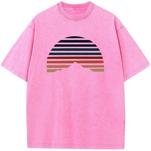 T-shirt personnalisé pour homme à manches courtes, imprimé géométrique avec motif montagne au coucher du soleil, tissé en coton 100% de haute qualité, décontracté - Product Image 4