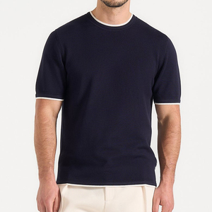 Color Contrast Stitches Knitted Polyester Heavy Long Sleeve Men's Unisex Drop Shoulder Summer Ringer Tee Customized Color <b>Logo</b> - Product Image 1