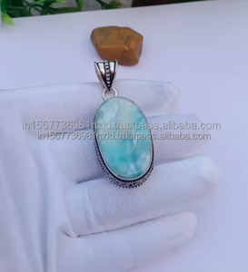 Colgante de Larimar/colgante de Plata de Ley 925 piedras preciosas curativas Larimar joyería regalos para ella pera Cab delicado colgante de Larimar - Product Image 4