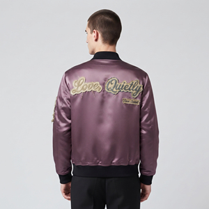 Blouson Bomber en Soie pour Homme avec Broderie et Fermeture Éclair, Veste de Baseball en Satin à Col Rond et Manches Longues pour Homme - Product Image 2