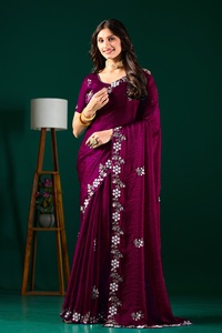 Sari en velours satiné pour femme, design indien Vexotrend, magnifique motif Patola, style traditionnel, idéal pour mariage, Diwali, soirée, infroissable - Product Image 4
