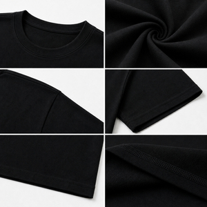 T-shirt en coton noir surdimensionné pour homme, manches courtes, col rond, style décontracté, couleur unie, tricoté, écologique, 240g - Product Image 6