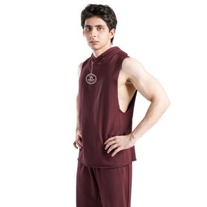 Maroon Perform Hooded Tank Men's Sleeveless Gym Hoodie <b>Vest</b> Cotton Workout Training Fitness Bodybuilding <b>Stringer</b> Athletic - Product Image 4