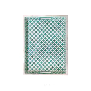 กระดูกคุณภาพสูงโมร็อกโกไม้แฮนด์เมดสี่เหลี่ยมผืนผ้าสีเขียวเสิร์ฟตกแต่งถาดบนโต๊ะอาหารในดูไบซาอุดิอาระเบีย - Product Image 1