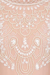 เดรสยาวปักมือลายคริสตัลพีชทันสมัย คอวี แขนยาว - Product Image 6