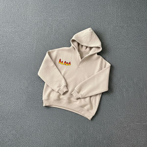 Sudadera con Capucha Crema para Mujer al por Mayor, Color Sólido, Manga Larga, Informal, para Otoño, Tejida, 100% Algodón, Transpirable, de Corte Corto - Product Image 1