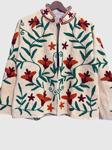 Veste en coton brodée à la main à motifs floraux, manches longues, col mandarin, grande taille, style chic prairie pour femmes, printemps - Product Image 1