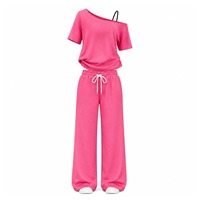 Ensemble de survêtement décontracté en molleton uni pour femme – T-shirt confortable et pantalon large à taille élastique – Respirant et écologique