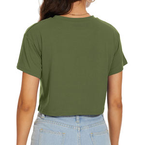 Women's <b>Olive</b> <b>Green</b> Crop Top Short Sleeve Crew Neck Casual <b>T</b>-<b>Shirt</b> 100% Cotton Jersey Knitted Breathable Spring Summer Wear - Product Image 5