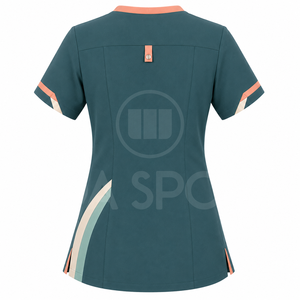 Conjunto de Uniforme Médico para Mujer con Cuello en V, Manga Corta, Blusa de Enfermería y Pantalones Cargo con Bolsillos de Parche - Product Image 3