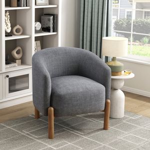 Poltrona con Gambe in Legno Massello e Struttura Resistente, Stile Contemporaneo, Rivestimento Grigio Confortevole per Soggiorno, 1 Pezzo - Product Image 1