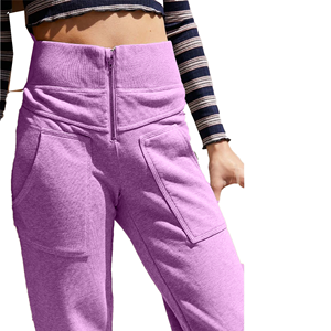 Leggings grises de punto de cintura alta con cremallera y bolsillos, pantalones elásticos casuales de longitud completa - Product Image 4
