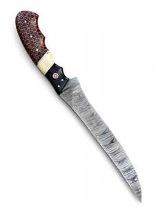 Couteau à fileter artisanal DIY OEM en acier Damas, pointe tombante, manche en résine osseuse nid d'abeille rouge, pour désosser et trancher - Product Image 2