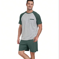 Men's Summer Thermal Luxury Breathable Soft Pajama Set Casual Lightweight Printed Short Sleeve Crew Neck T-Shirt Shorts 100%