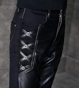Pantalon de motard en cuir de vache véritable pour homme, coupe slim, style streetwear, club, moto, couleurs mélangées, élégant - Product Image 5