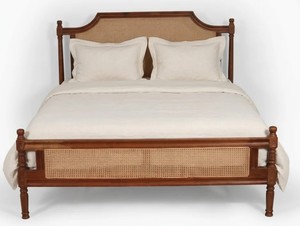 Traditional Mahogany Wooden <b>Bed</b> Frame <b>Queen</b> <b>Size</b> Handmade Solid Wood Caned Headboard and Footboard Bedstead - Product Image 3