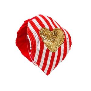 Diadema con cuentas de estilo turbante única hecha a mano con forro temático de Corazón Dorado colorido personalizado para mujer con talla única estándar - Product Image 1