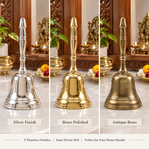 Cloche de prière en laiton à long manche et base évasée pour la prière traditionnelle hindoue, les rituels du temple et les rituels quotidiens du mandir - Product Image 4