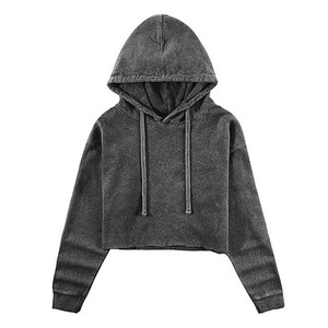 Women’s Cozy Fleece <b>Cropped</b> Hoodie <b>Top</b>, Long Sleeve Pullover Sweatshirt with Relaxed Fit, Drawstring Hood, and Stylish Casual - Product Image 3