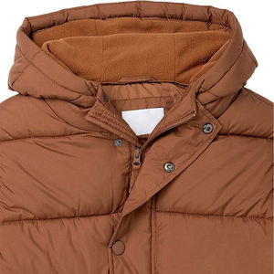 Unisex Hooded Puffer Jacket Solid Color Thick Polyester Summer <b>Coat</b> <b>Zipper</b> Closure Casual Style Windproof Outerwear Front Logo - Product Image 5