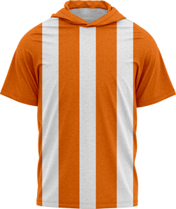 เสื้อยืดมีฮู้ดลายทางสำหรับผู้ชาย ทรงปกติ ผ้าถักลำลอง ลายขาวดำ แขนสั้น - Product Image 2