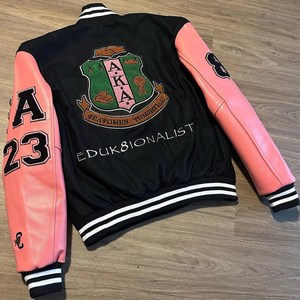 Veste bomber varsity en patchwork d'hiver avec logo personnalisé brodé, de haute qualité, en laine et cuir, imperméable, vintage, col rond, unisexe - Product Image 2