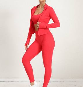 ชุดออกกำลังกายขายส่งสำหรับผู้หญิง ชุดโยคะ 3 ชิ้น เสื้อแจ็คเก็ต กางเกงเลกกิ้ง เสื้อชั้นในกีฬา ชุดกีฬา - Product Image 1