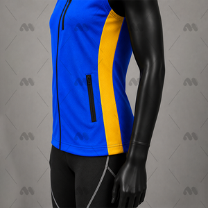 Chaqueta deportiva de yoga azul sin mangas con cremallera, transpirable, ajustada, de nailon y spandex, para mujer, que absorbe el sudor. - Product Image 5