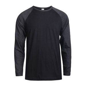 เสื้อยืดแขนยาวเบสบอลทรงแร็กแลนสำหรับผู้ชาย ผ้าฝ้าย 100% กันยับ 220 กรัม แขนเสื้อตัดสี สไตล์ลำลอง รับสกรีนโลโก้ด้านหน้า - Product Image 1