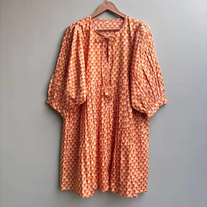 เดรสลำลองผู้หญิง ผ้าทอ 100% คอตตอน สีพื้น/เรียบ แขนสั้น เอวทรงเอ็มไพร์ ทรงเบบี้ดอลล์ โอเวอร์ไซส์ คอวี ทรงหลวม ใส่ได้ทุกวัน - Product Image 5