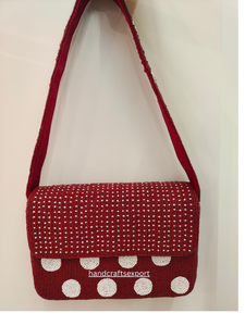 Handcrafted High Quality Red Beaded Lightweight <b>Shoulder</b> Bag with White Polka Dots Fashion Women's Messenger Handbag - Product Image 1
