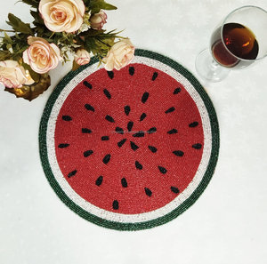 Watermelon Slice Beaded Placemat Round Fruit Table <b>Mat</b> Seed Bead Dining Decor Summer Kitchen Charger <b>Plate</b> Gift - Product Image 3