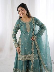 Ensemble palazzo élégant en soie avec dupatta brodée pour femmes - Product Image 2