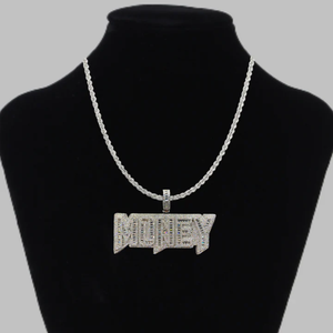 Money <b>Letter</b> Pendant Necklace 925 Silver Rhodium Plated Hiphop Style Men's Jewelry Everyday Wear - Product Image 1