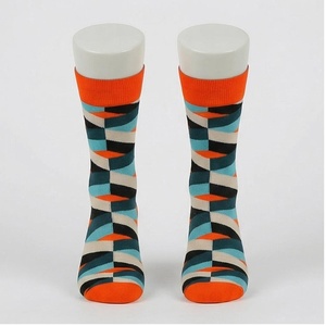 Crew <b>Socks</b> Geometric Pattern Blue Orange Breathable Cotton Spandex <b>Polyester</b> Adult Casual Summer <b>Socks</b> - Product Image 1