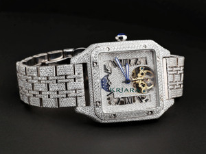 Reloj de Lujo Mossinate de Acero Inoxidable con Diamantes, Caja Cuadrada, Números Romanos Analógicos y Correa Desplegable - Product Image 2