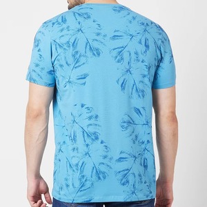 เสื้อยืดคอกลมแขนสั้นลายดอกไม้สีน้ำเงินสำหรับผู้ชาย ผ้าฝ้ายเจอร์ซีย์ ทรงปกติ สไตล์ลำลอง - Product Image 5