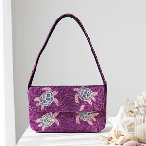 Bolso de Hombro con Cuentas de Tortuga Marina, Cartera de Mano Hecha a Mano con Cuentas de Animales Marinos, Bolso de Cuentas con Diseño de Vida Marina - Product Image 1