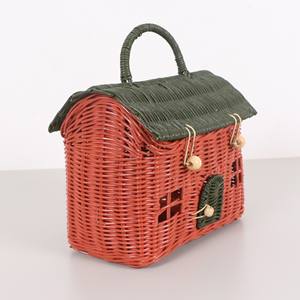 Bolso lindo con forma de casa para niña, bolsos de mano con forma de casa en rojo y verde, juguetes boho para niños - Product Image 6