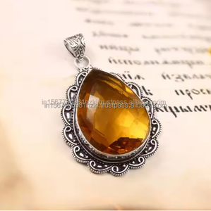 Colgante de Plata de Ley 925 hecho a mano fabuloso tallado citrino piedra preciosa fina encanto colgante regalo de Navidad para ella - Product Image 2
