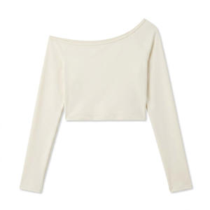 Haut de yoga asymétrique à épaules dénudées grande taille pour femme, manches longues, coupe ajustée, court, t-shirt de sport anti-humidité - Product Image 3