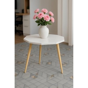 Mesa Auxiliar Octogonal Minimalista de Madera de Mango |   Artesanía al por Mayor |   Acabado Natural - Product Image 2