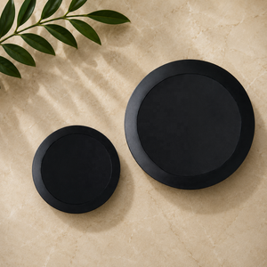 Matte <b>Black</b> Round Metal <b>Tray</b> Set with Minimal Profile for <b>Serving</b> Snacks Desserts Drinks and Contemporary Table Styling - Product Image 1