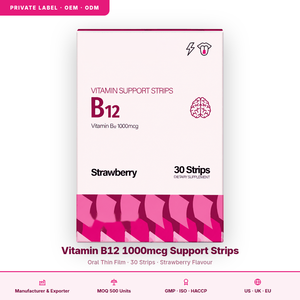 Vitamina B12 Vegana para Adultos, Marca Privada OEM, 1000mcg, Tiras Finas Orales con Sabor a Fresa, 30 Tiras, Suplemento Dietético - Product Image 5
